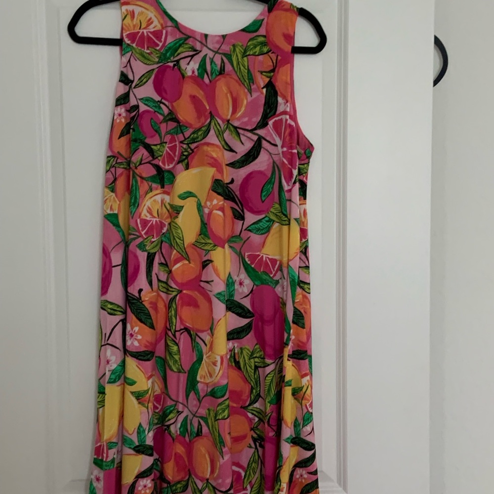 Sleeveless Pink Tropical Fruit Print Dress